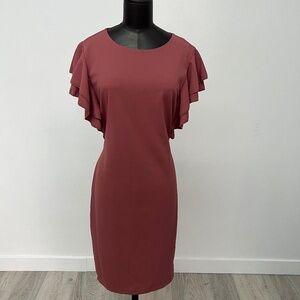 Dusty Rose Flutter Sleeve Dress | Mauve Sheath Dress | Feminine Workwear